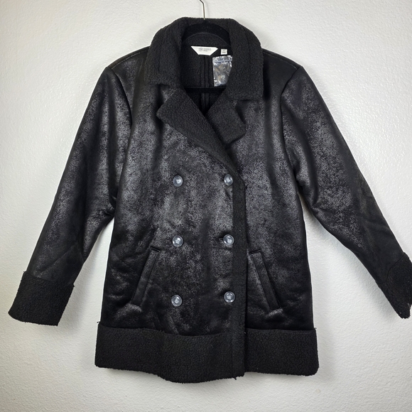 Candace Cameron Bure Sherpa Lined Faux Suede Peacoat Black Women's Size XS